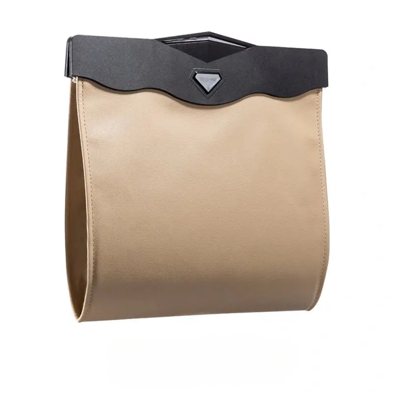 Collapsible Leather Hanging Trash Bag Car Organizer With Led Light 1