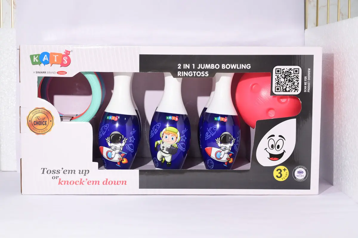 Simarr Kats 2 In 1 Jumbo Ring Toss & Bowling Set For Kids-Bowling Set For Kids Ages 3 Years And Up 1