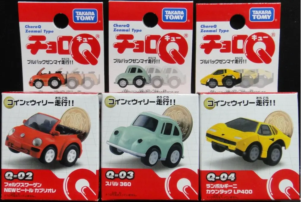 Takara Tomy Choro Q Q-02 New Beetle Q-03 Subaru 360 Q-04 Lamborghini Countach Lp400 Set (Epc-390-392-42S) 1