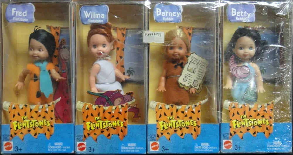 美泰兒 華納兄弟 卡通頻道 聰明笨伯 董輝 慧瑪 班尼 比堤 Mattel Warner Bros Cartoon Network The Flintstones Kelly Doll Fred Flintstone Wilma Flintstone Barney Rubble Betty Rubble 07365 B16448079 1