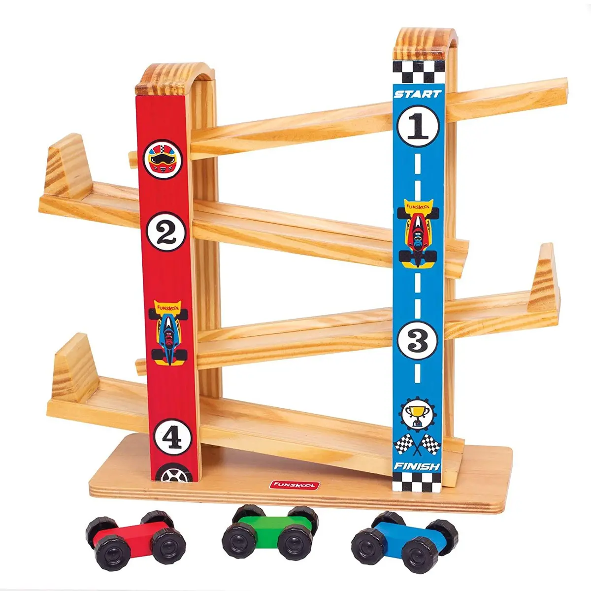 Funskool Giggles Ramp Racer - Wooden Racing Toy With 3 Mini Cars For Ages 2+ 2