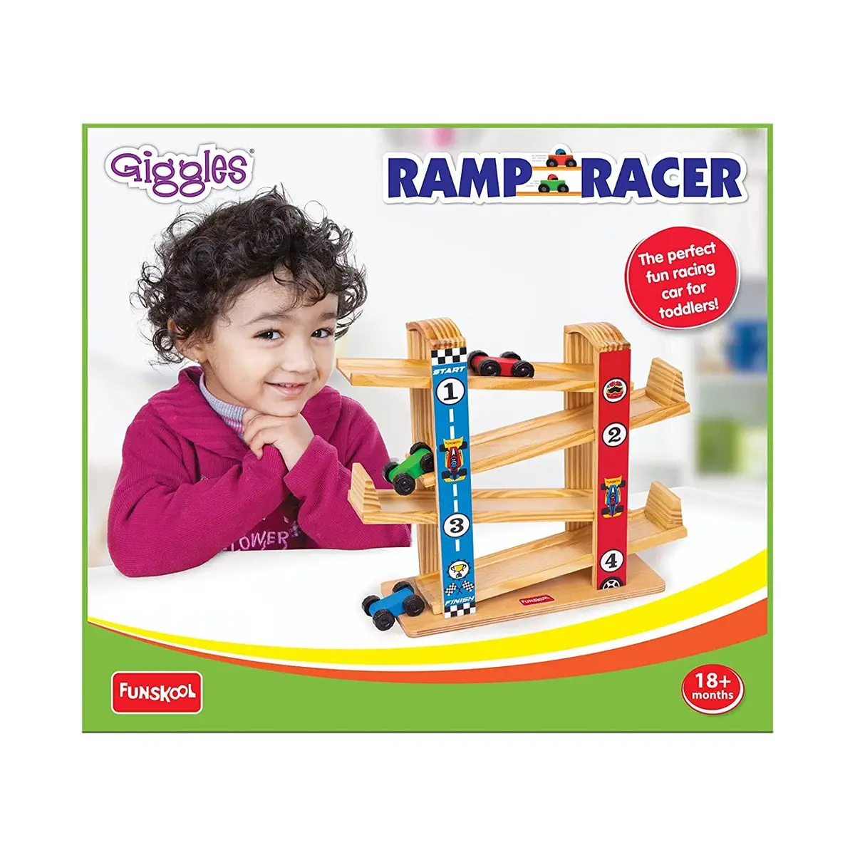 Funskool Giggles Ramp Racer - Wooden Racing Toy With 3 Mini Cars For Ages 2+ 1