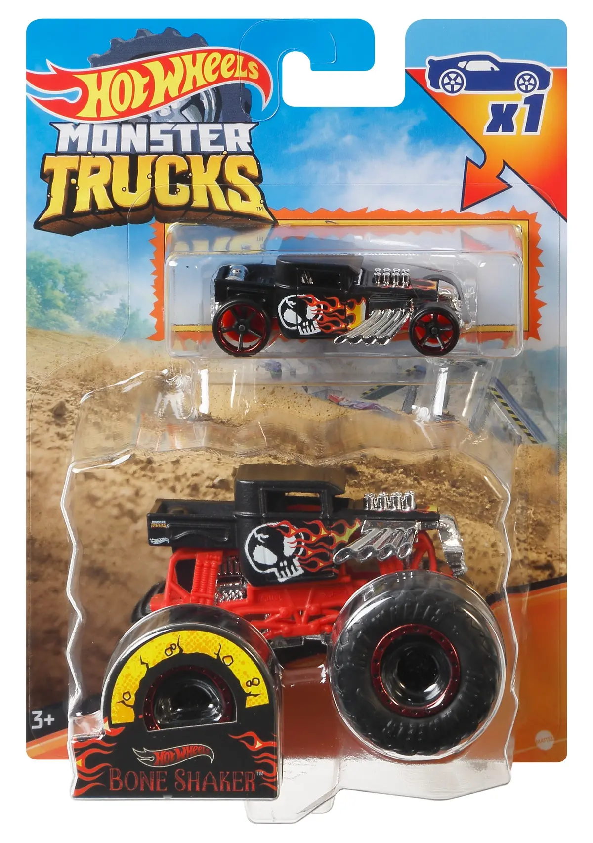 Hot Wheels 1:64 Scale Monster Trucks Bone Shaker Vehicle Pack Of 2 1