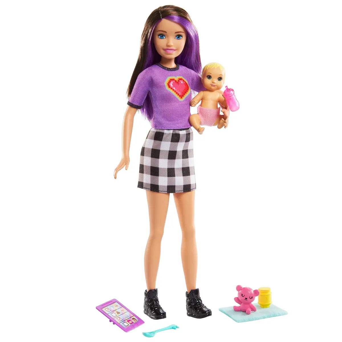 Barbie Skipper Babysitters Doll & Accessories Set With 9 Inch Brunette Skipper Doll, Baby Doll & 4 Storytelling Pieces For Kids Ages 3+ 1