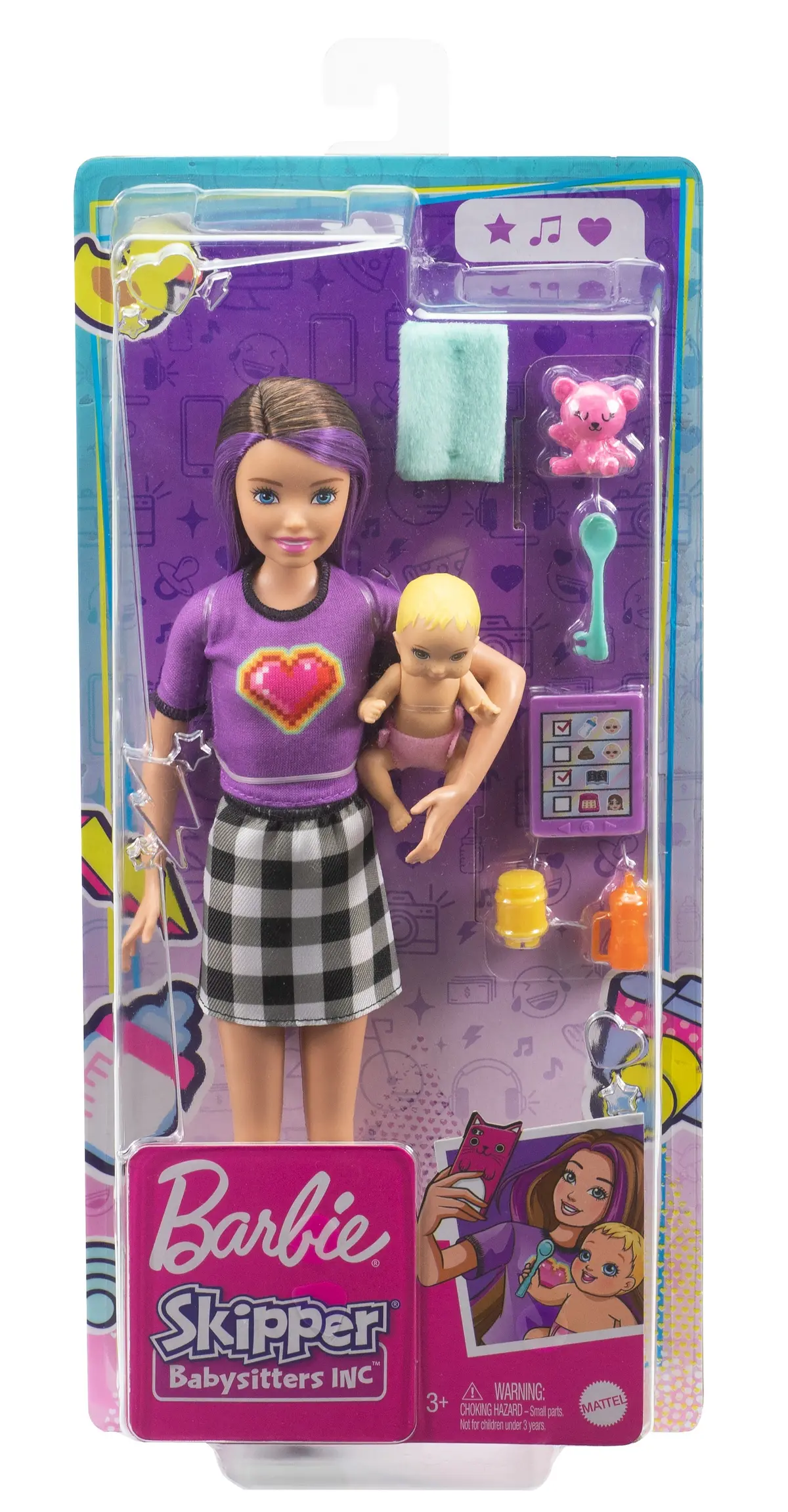 Barbie Skipper Babysitters Doll & Accessories Set With 9 Inch Brunette Skipper Doll, Baby Doll & 4 Storytelling Pieces For Kids Ages 3+ 2