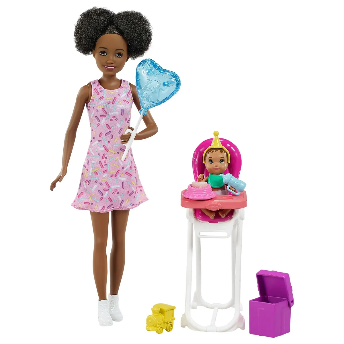 Barbie Skipper Babysitters Playset With Black Hair Skipper Doll, Color-Change Baby Doll, High Chair & Party-Themed Accessories For Kids Ages 3 Years & Up 1