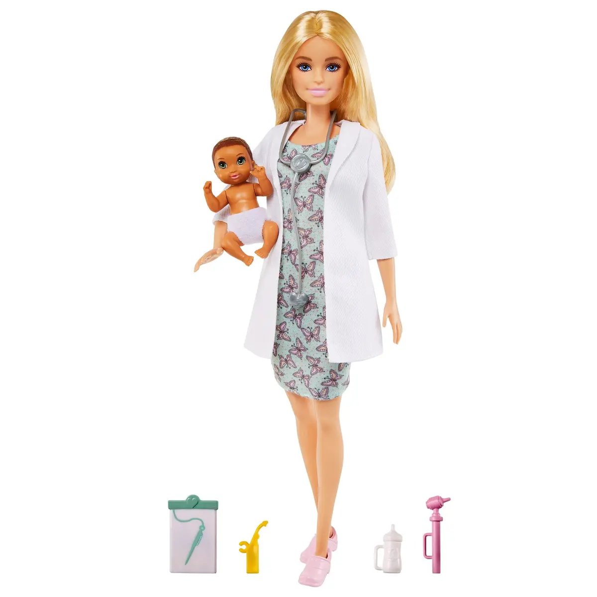 Barbie Baby Doctor Playset With 12 Inch Blonde Doll, Infant Doll, Stethoscope, Thermometer, Oscilloscope, Chart, Blanket & Baby Bottle For Kids Ages 3+ 1
