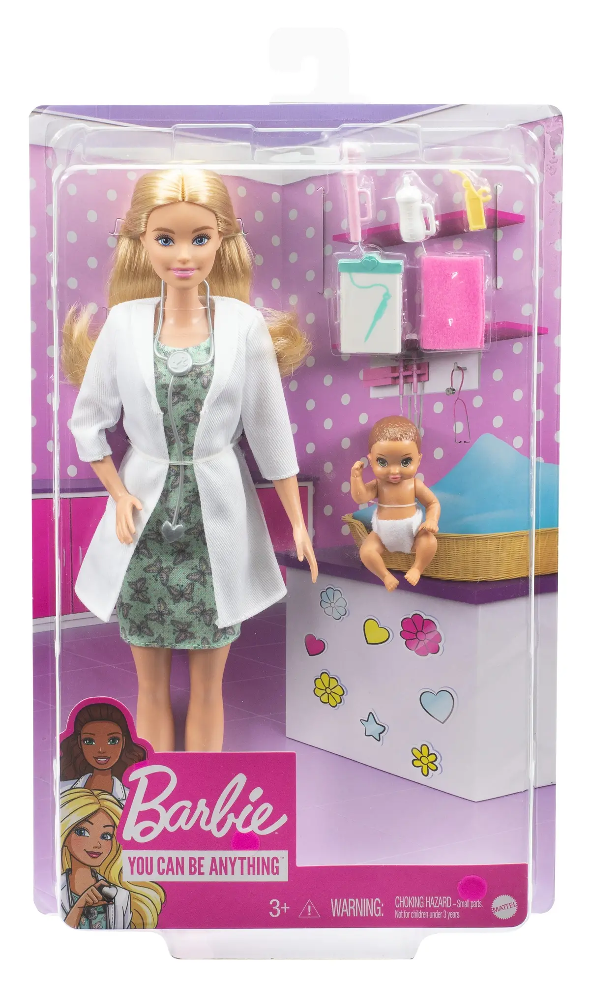 Barbie Baby Doctor Playset With 12 Inch Blonde Doll, Infant Doll, Stethoscope, Thermometer, Oscilloscope, Chart, Blanket & Baby Bottle For Kids Ages 3+ 2