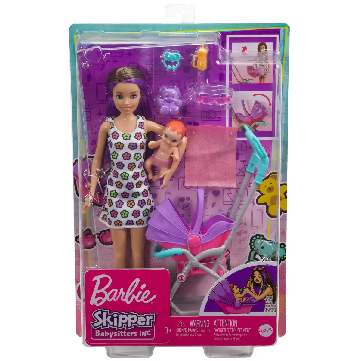 Barbie Skipper Babysitters Playset With Skipper Babysitter Brunette Doll, Stroller, Baby Doll & 5 Accessories For Kids Ages 3 Year & Up 2