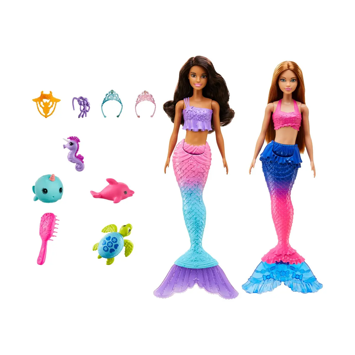 Barbie Brunette Mermaid Set Dolls With Colorful Clothes & Accessories For Kids Ages 3+ 1