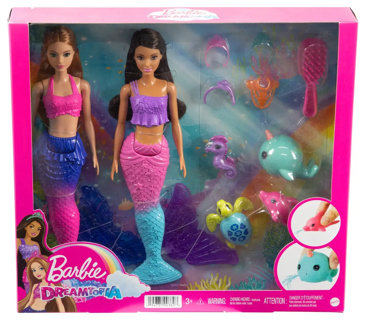 Barbie Brunette Mermaid Set Dolls With Colorful Clothes & Accessories For Kids Ages 3+ 2