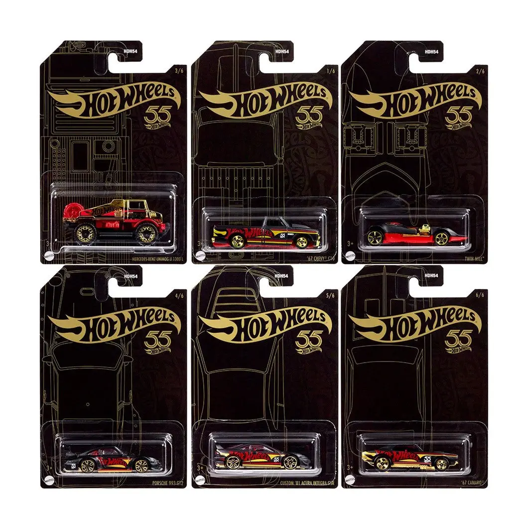 Hot Wheels 55Th Anniversary Pearl & Chrome 2023 Diecast Car - Pack Of 6 1