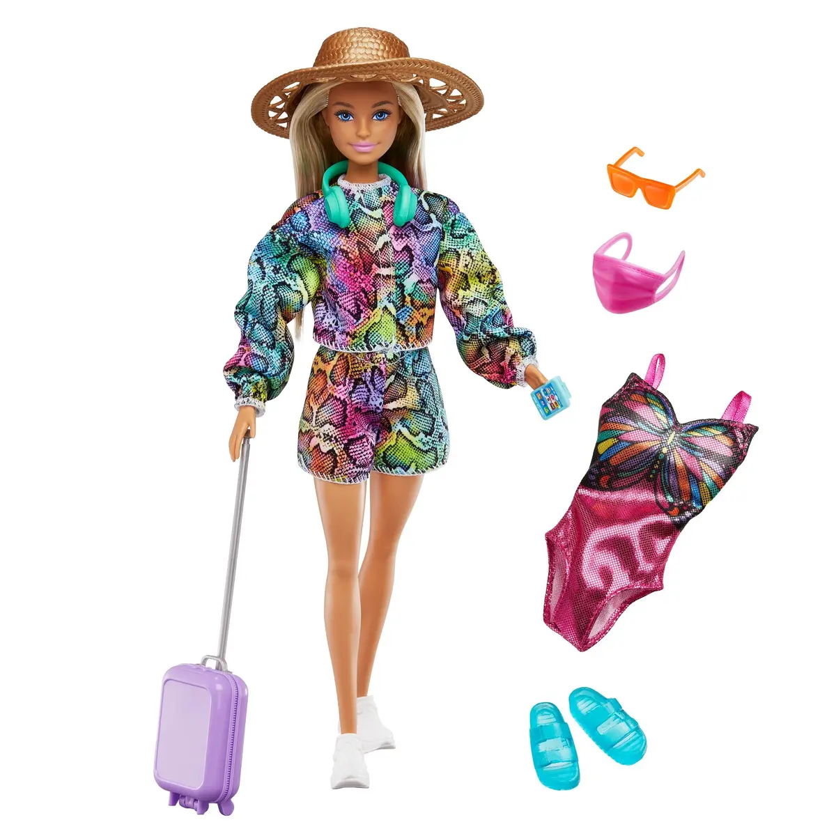 Barbie Holiday Fun Doll & Accessories Set With 12 Inches Blonde Highlighted Hair Doll, Travel Tote & Hat, Swimsuit & Summer Accessories For Kids Ages 3+ 1