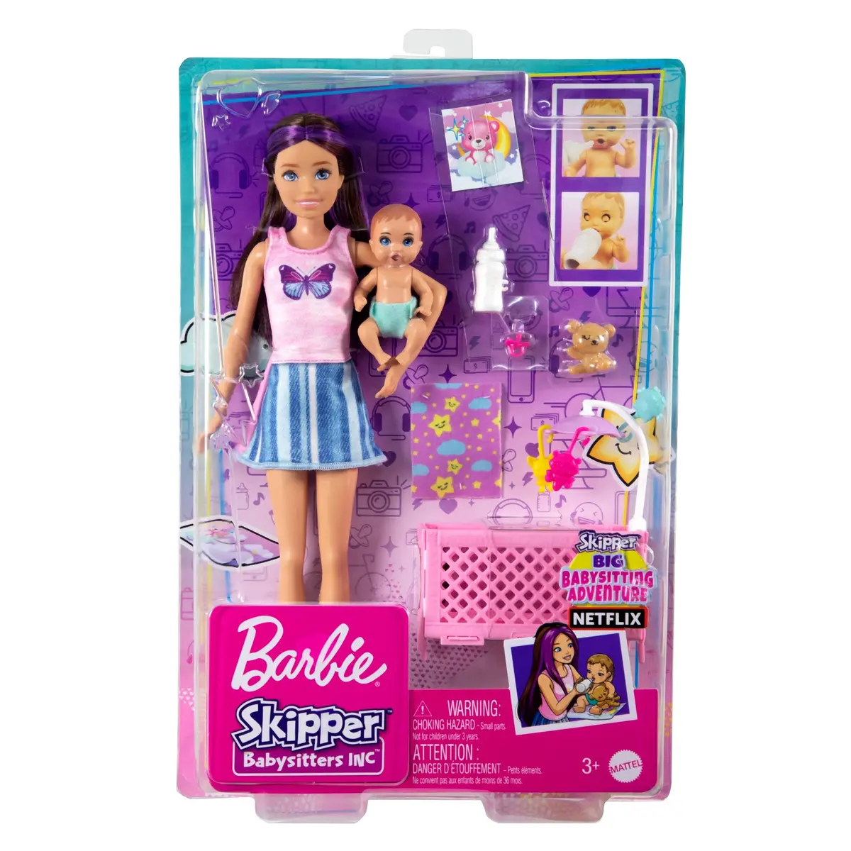 Barbie Skipper Babysitters Crib Playset With Skipper Doll Baby Doll With Sleepy Eyes, Furniture And Themed Accessories For Kids Ages 3 Years & Up 2