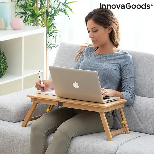 Laptop Table "Lapwood" Made Of Bamboo - Adjustable Side Table For Storage 1