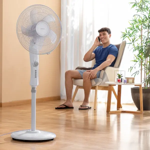 Fan "Freshinn" In White - Pedestal Fan With Timer 1
