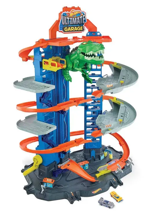 Hot Wheels Ultimate Garage Track Set With 2 Toy Cars With Multi-Level Side-By-Side Racetrack, Storage For 100+ 1:64 Scale Vehicles For Kids Ages 5 And Up 1