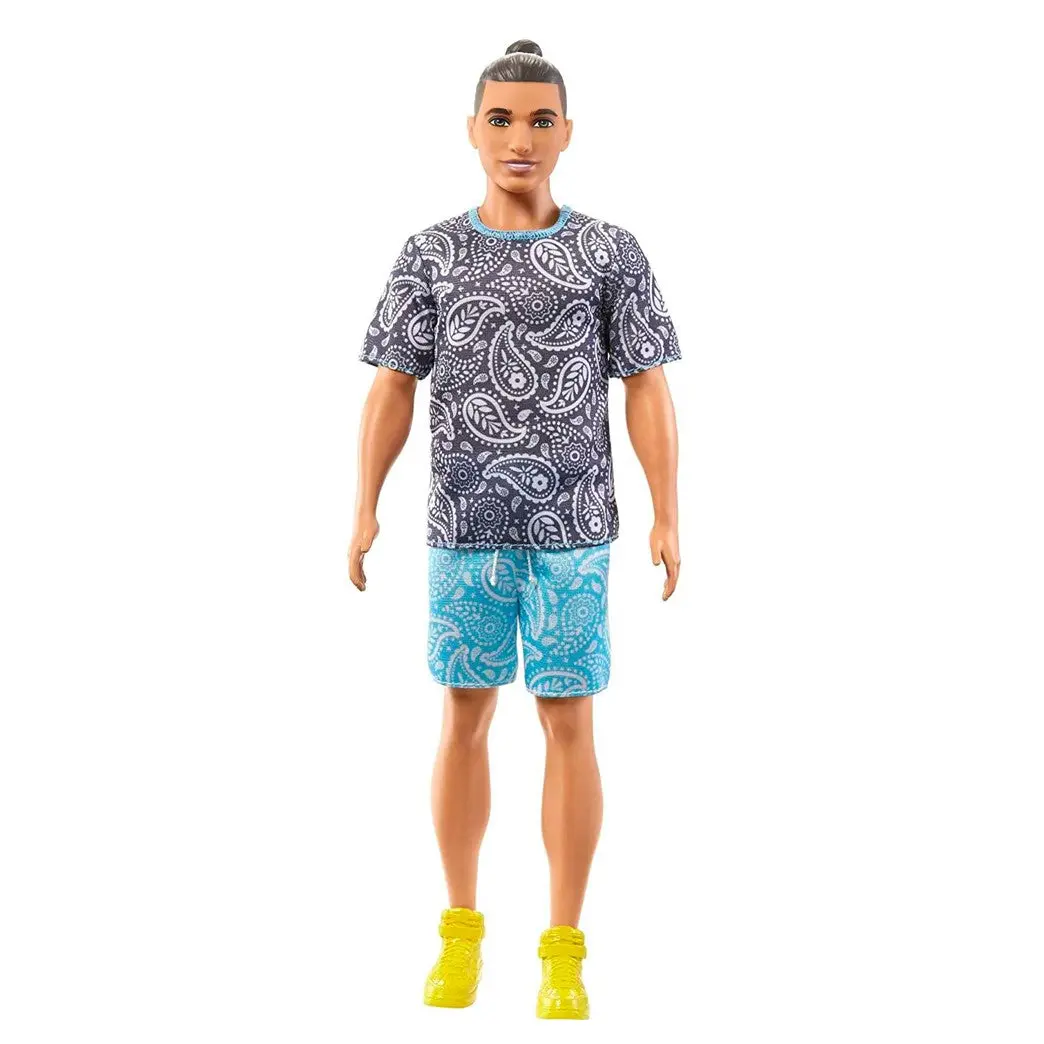 Barbie Ken Fashionistas With Brown Hair In Bun Doll Wearing Paisley Tee And Shorts #204 For Kids Ages 3+ 1