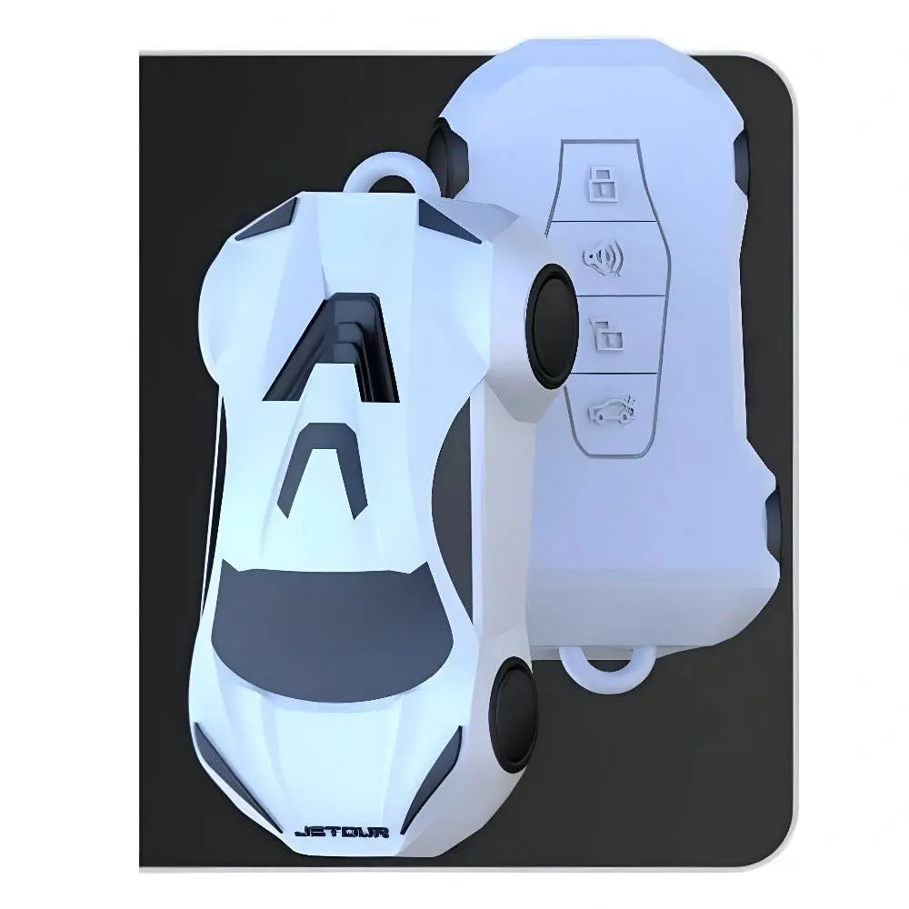 Jetour White Zinc Alloy Key Remote Cover With Two Keychains 1
