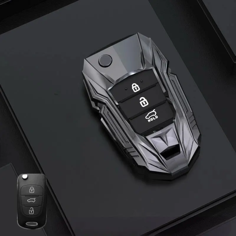 Kia Zinc Alloy Key Remote Cover With Two Keychains-Black 2