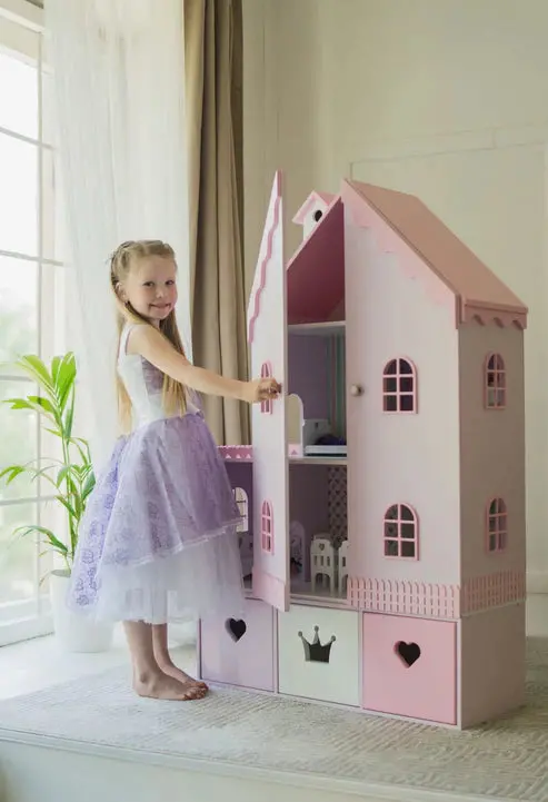 Kiddies Kingdom Dollhouse With Drawers Imaginative Play For Ages 3 And Above 1