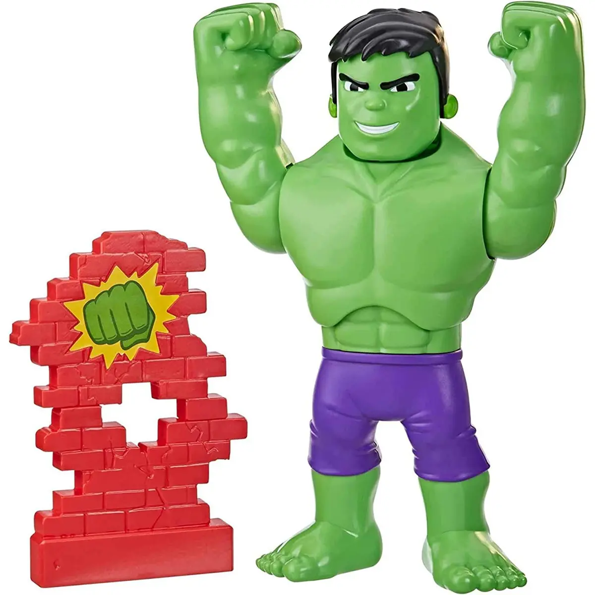 Marvel Spidey And His Amazing Friends Power Smash Hulk Face-Changing 10-Inch Hulk Figure With Brick Wall Accessory Preschool Toy 1