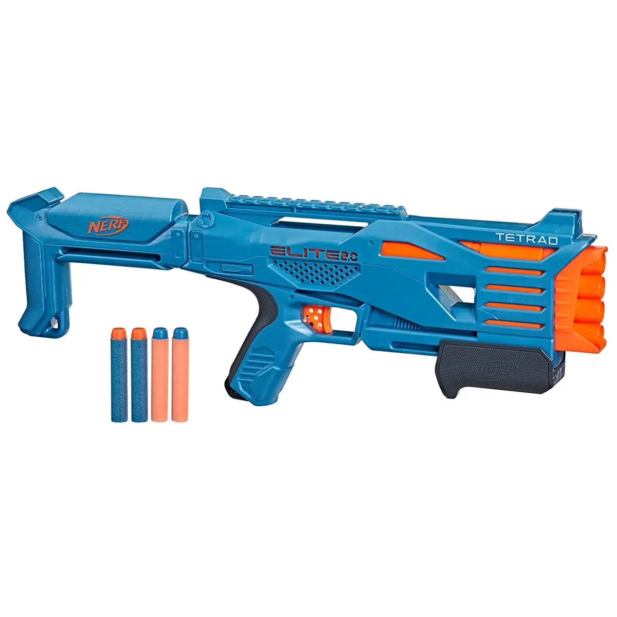 Nerf Elite 2.0 Tetrad Qs-4 Blaster, 4 Nerf Elite Darts, 4-Barrel Blasting, Tactical Rail For Customizing Capability 1