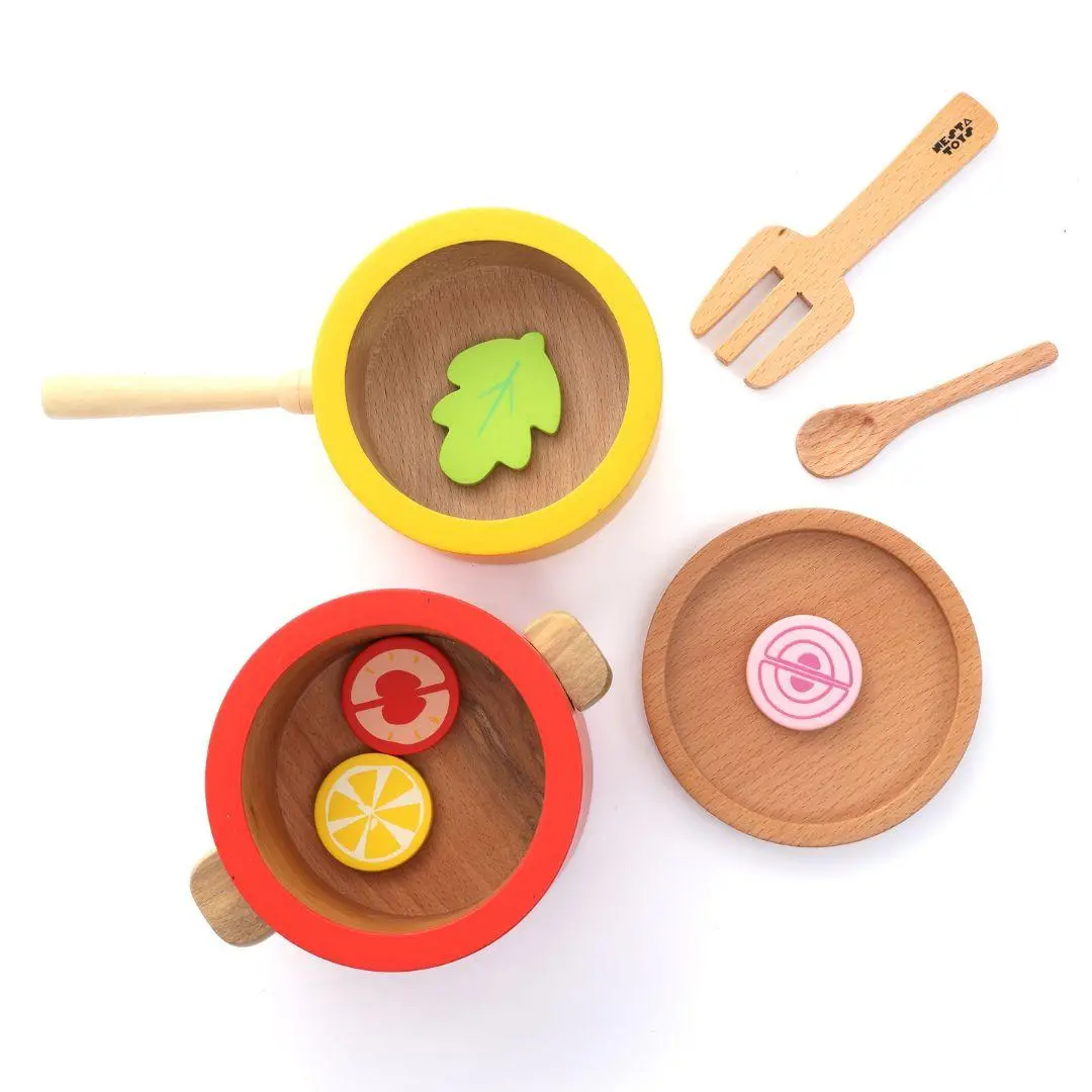 Nesta Toys Wooden Pot And Pan Pretend Play Kitchen Set Of 9 For Kids Ages 3+ 1