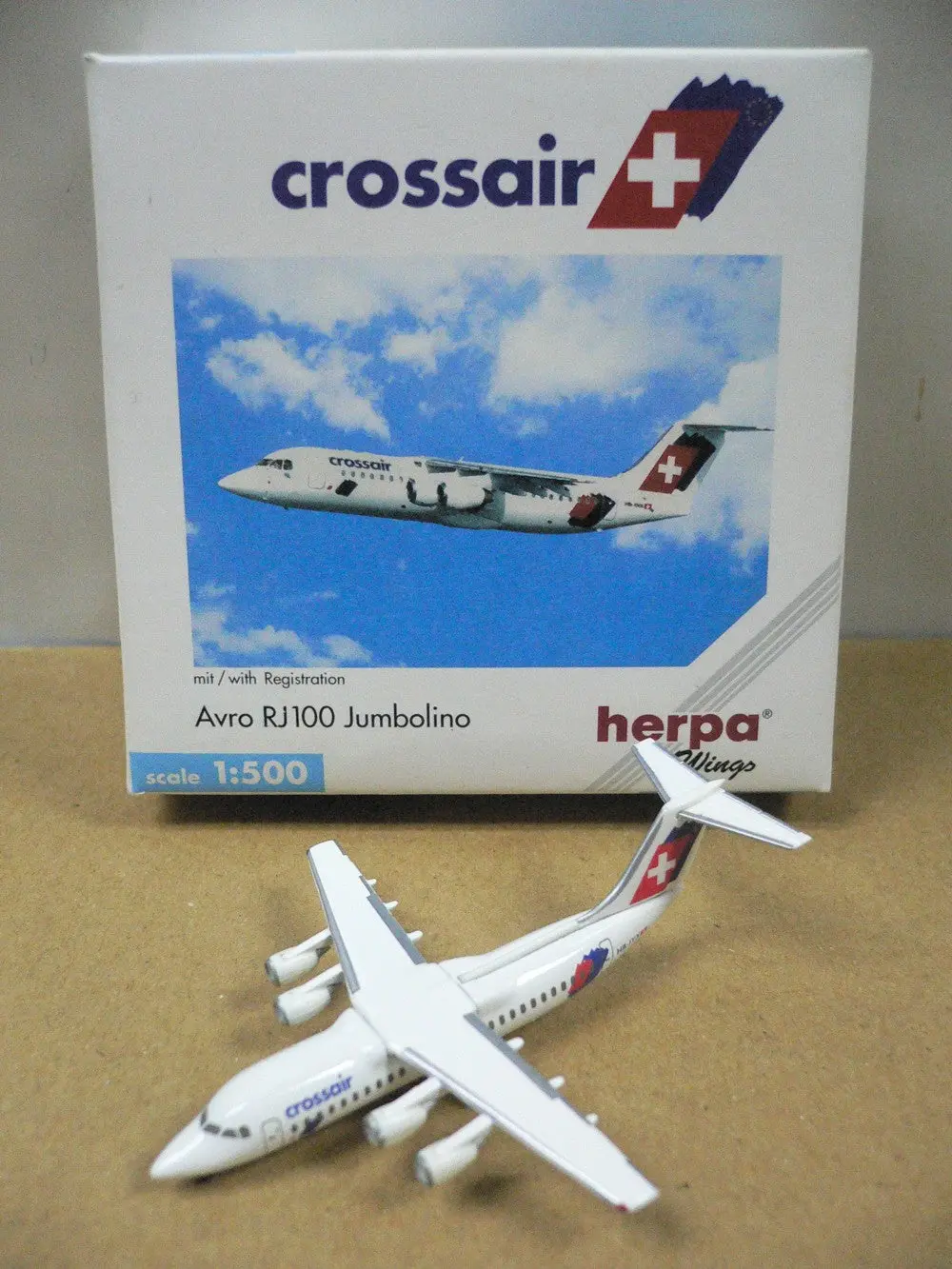 Herpa Wings 1/500 Crossair Avro Rj100 Jumbolino Hb-Iyx (509626) (Pa0) 1