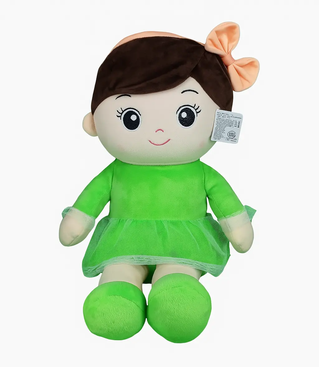 Play Hour Ellie Rag Doll Plush Soft Toy Wearing Green Frock For Ages 3 Years And Up, 85Cm 1