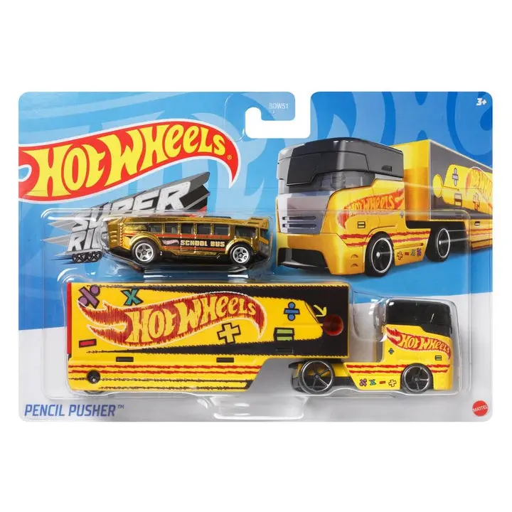 Hot Wheels Super Rigs Pen Pusher With 1 Hot Wheels 1:64 Scale Car For Ages 3 Years Old&Up (Dxb40) 1