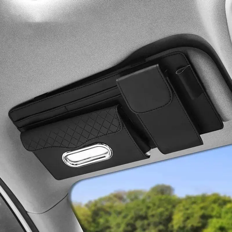 Pu Leather Sun Visor Organiser With Tissue Holder 1