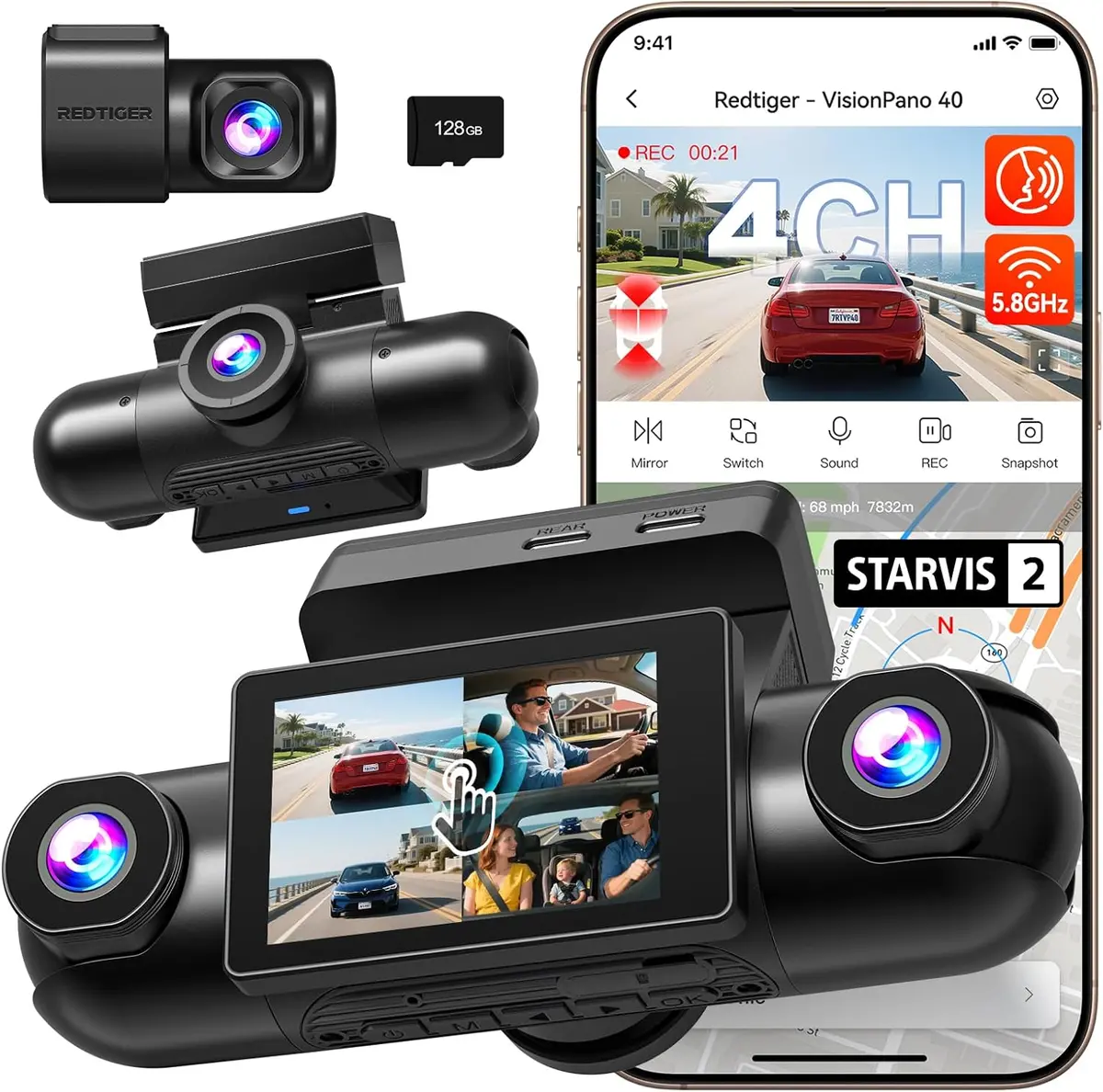 Redtiger Vp40 4Ch Dash Cam With Dual Sony Starvis 2 Imx675 & 5G Wifi 1