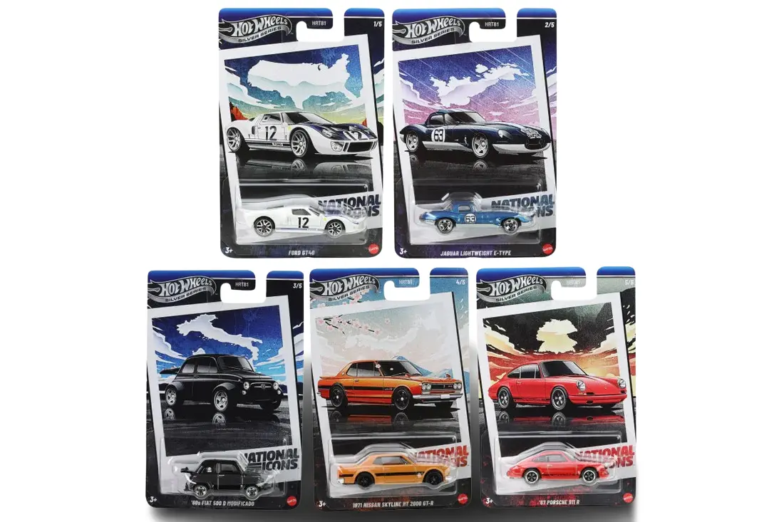 Hot Wheels 2025 Retro Racing Club Silver Celebration Series 1:64 Scale - Set Of 5 Cars 1