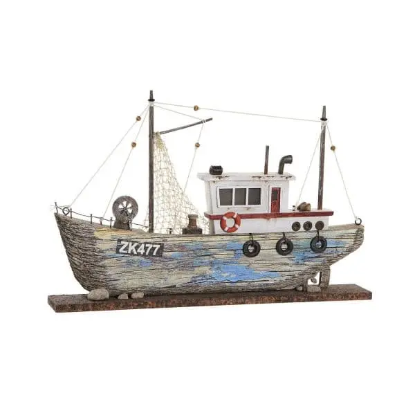 Decoration Maritime Fishing Boat With Led - Made Of Paulonia Wood 1