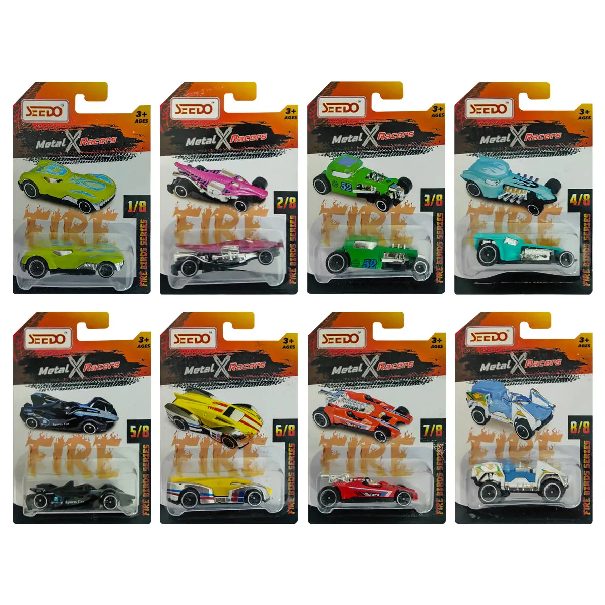 Seedo Metal X Racers Fire Bird Series Die Cast Car For Ages 3+, Pack Of 8 1