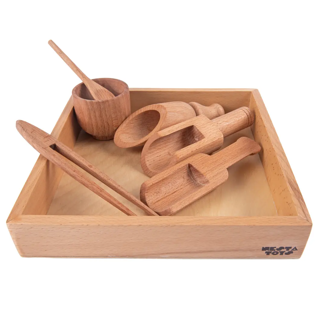 Nesta Toys Wooden Sensory Tool Toy Set Of 6 With Montessori Tray - Montessori Toys For Kids Ages 2+ 1