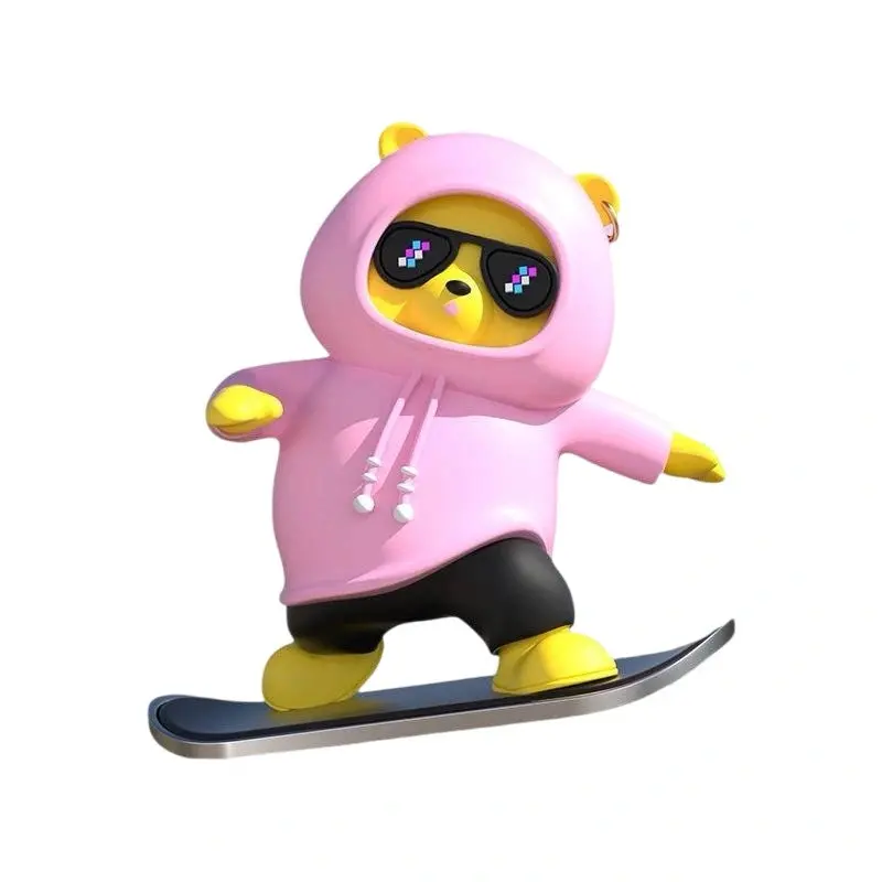 Skateboarding Teddy Bear Hoodie Display Screen Sliding Ornament 2