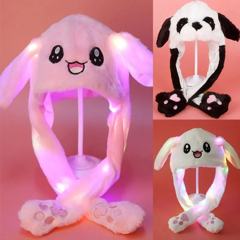 Plush Hat With Movable Ears And Led Light - Funny Soft Toy 1