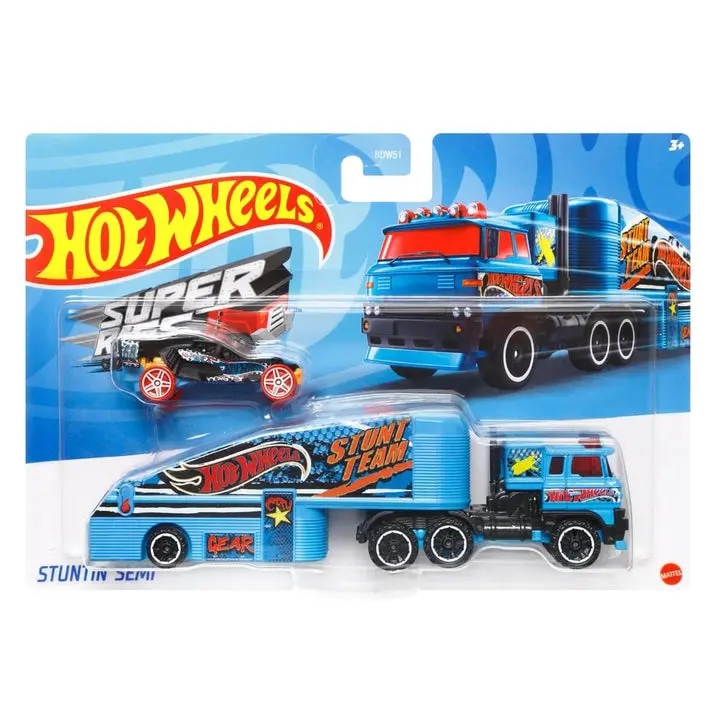 Hot Wheels Super Rigs Stuntin' Semi With 1 Hot Wheels 1:64 Scale Car For Ages 3 Years Old&Up (Gbf16) 1