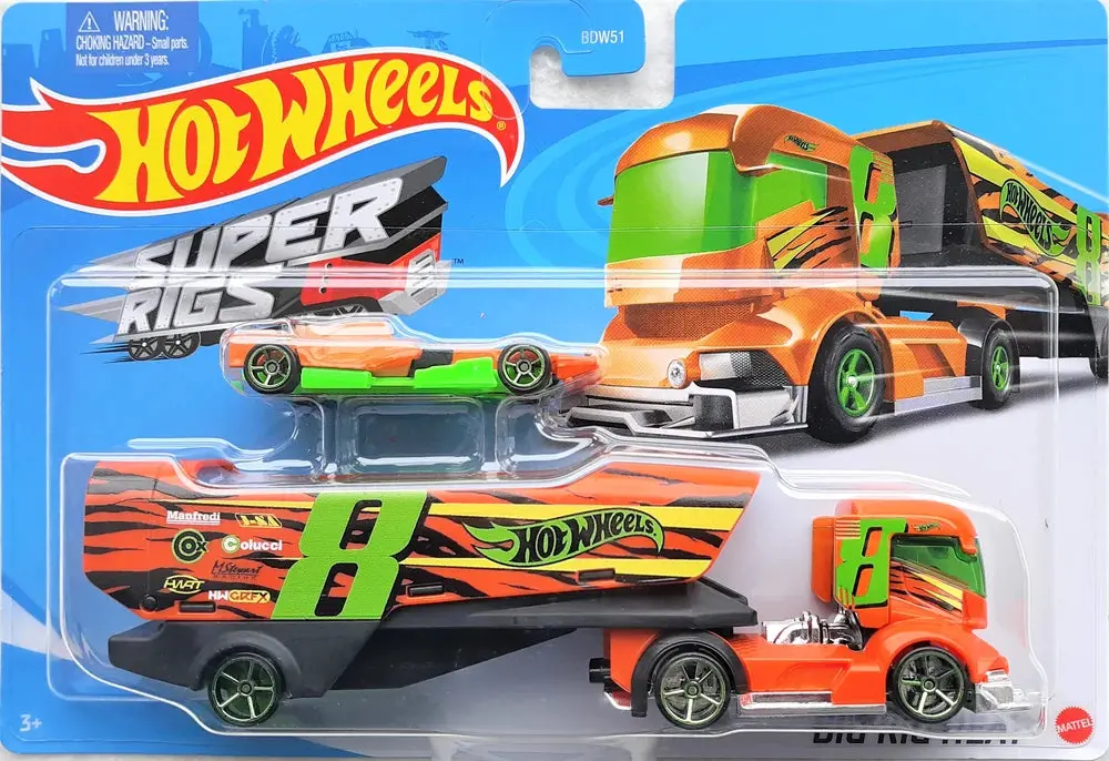 Hot Wheels Super Rigs Big Rig Heat With 1 Hot Wheels 1:64 Scale Car For Ages 3 Years Old&Up (Fkw92) 1
