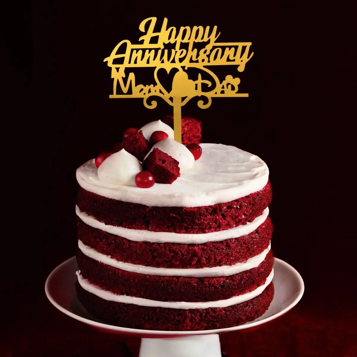 Partycorp Gold Acrylic Happy Anniversary Mom Dad With Heart Cake Topper, 1 Piece 1
