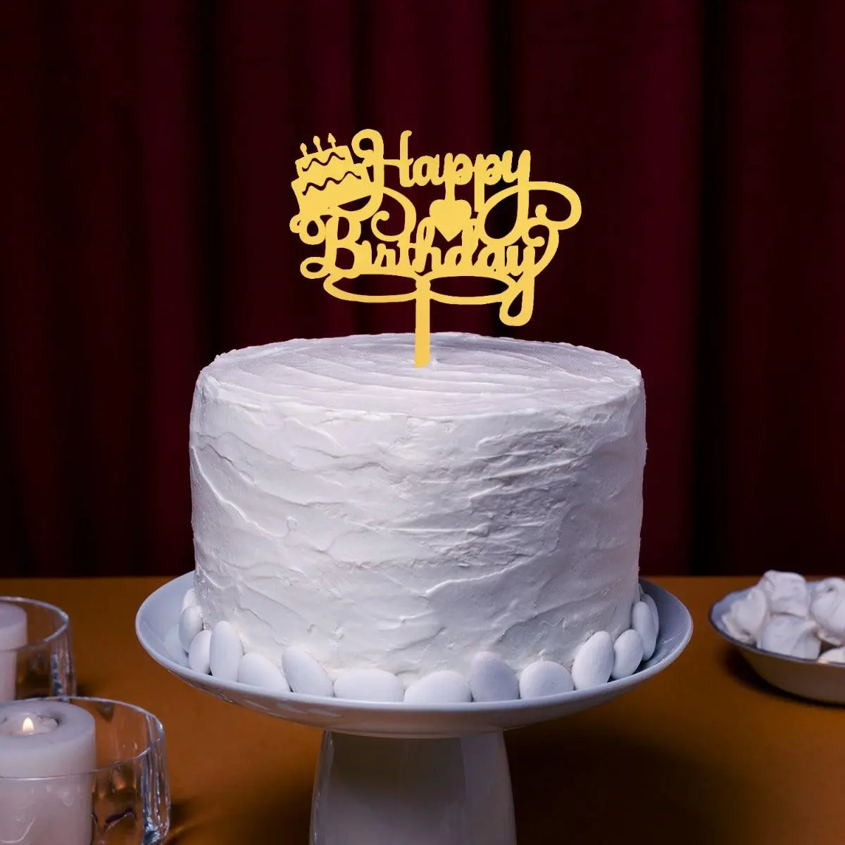 Partycorp Gold Acrylic Happy Birthday With Cake & Heart Cake Topper, 1 Piece 1