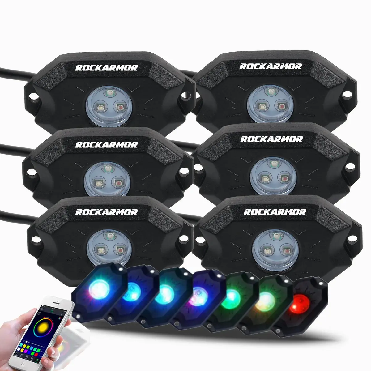 Rgb Rock Lights 6 Pod  Bluetooth App Rockarmor 4X4 1