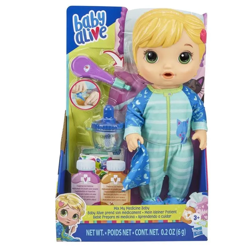 Baby Alive Mix My Medicine Baby Doll, Kitty-Cat Pajamas, Drinks And Wets, Doctor Accessories, Blonde Hair Toy For Kids Ages 3 And Up 1