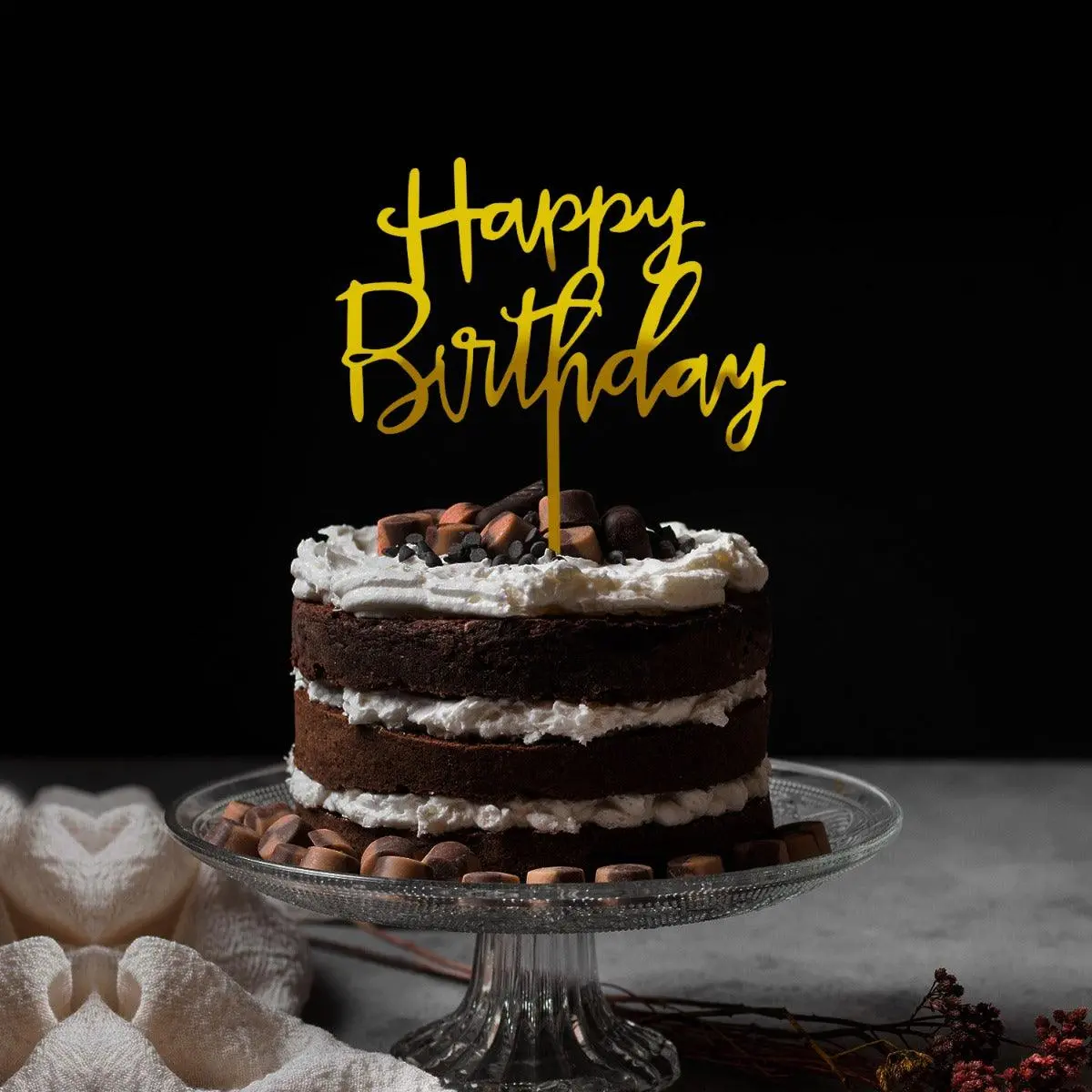 Partycorp Gold Cursive Happy Birthday Cake Topper, 1 Piece 1