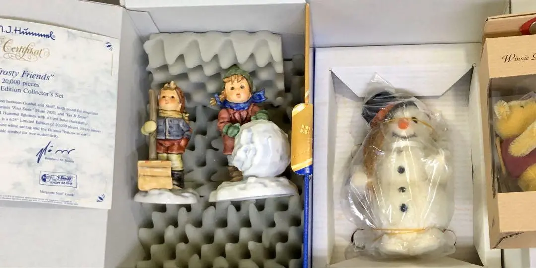 Goebel Mi Hummel Frosty Friends Limited Edition Collectors Set With Steiff Snowman Winnie The Pooh 陶瓷公仔 羊毛雪人維尼（C742-518) 1