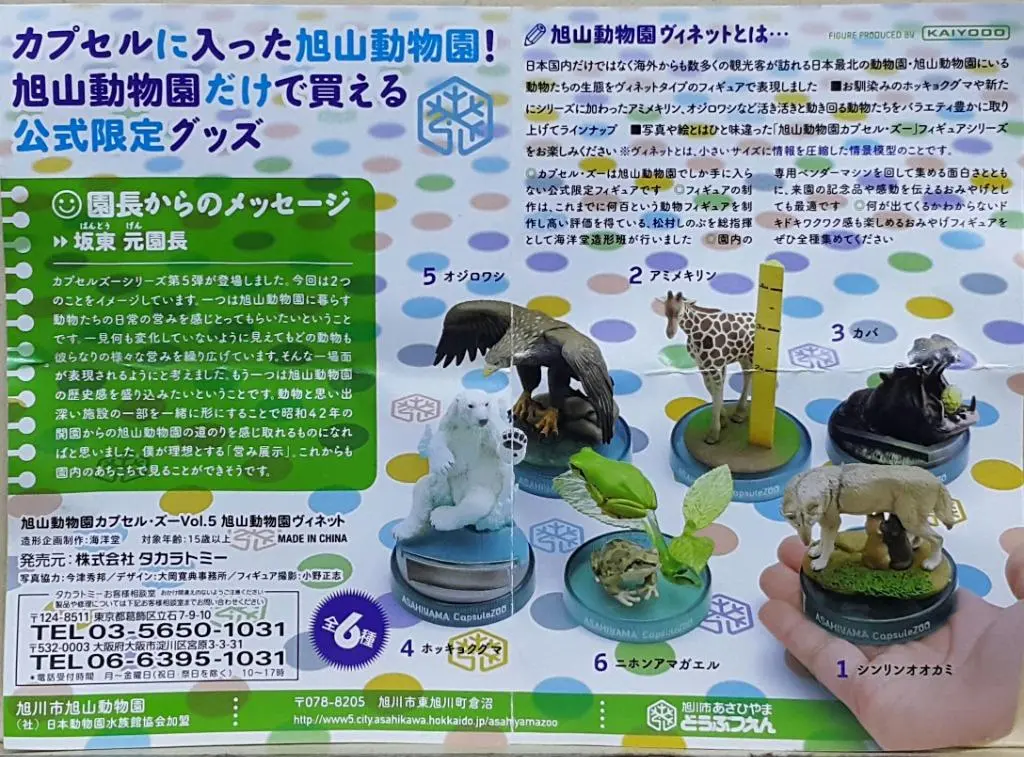 Kaiyodo Asahiyama Capsule Zoo Vol.5 Asahiyama Zoo Vignette Official Goods Timber Wolf Reticulated Giraffe Hippopotamus Polar Bear White-Tailed Sea-Eagle Japanese Tree Frog Set 旭山動物園 官方商品 大灰狼 網紋長頸鹿 河馬 北極熊 白尾海鵰 日本樹蛙 扭蛋套裝 (Buy-Cw) 存 1