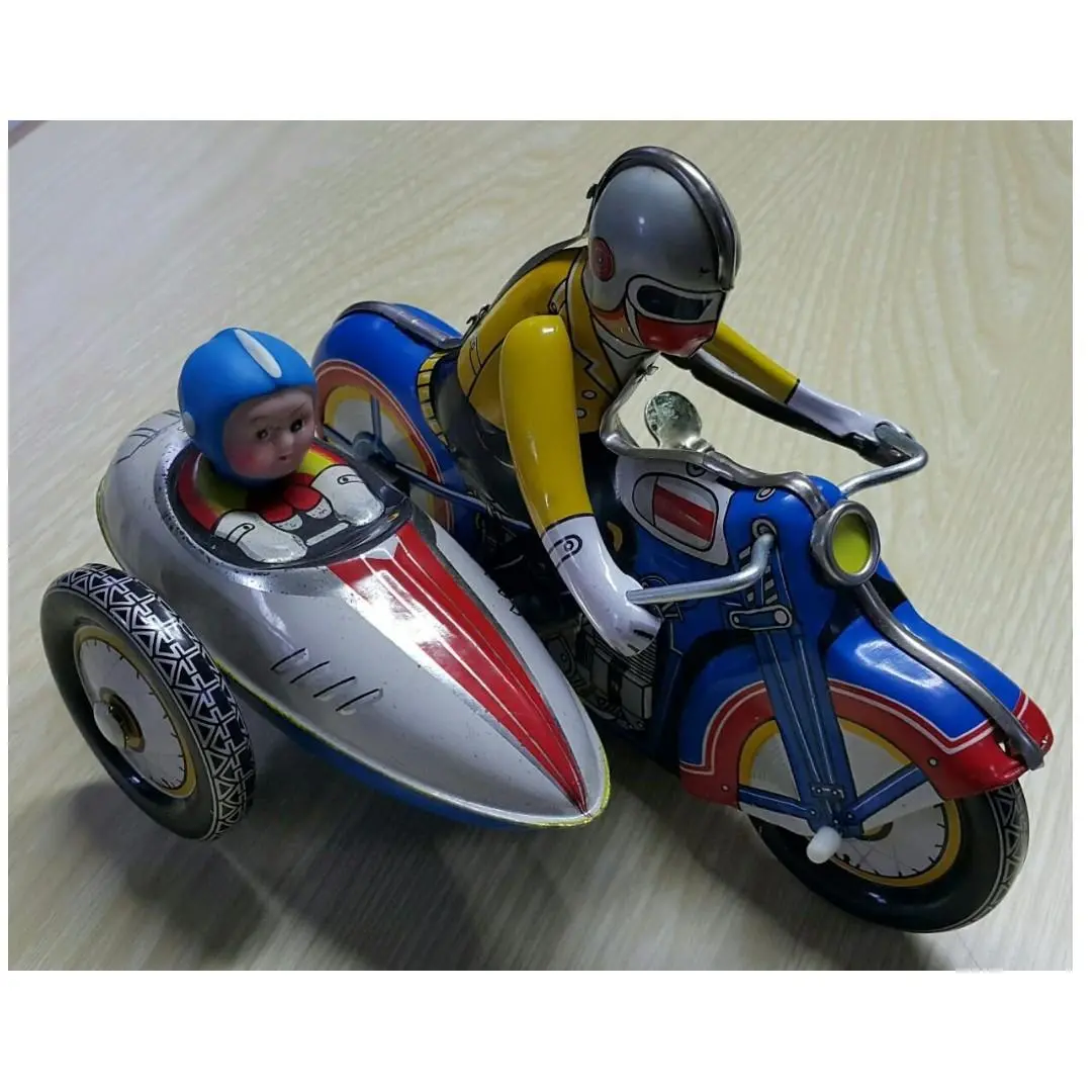 Clockwork Ms709 中國製造 電單車 連 邊車 上鍊 鐵皮 玩具 Motorcycle With Sidecar Winding Tin Toy 2