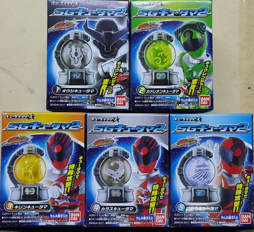 Bandai 14217 宇宙戰隊九連者 星玉系列 公牛 蝘蜓 鹿豹 烏鴉 鯨魚 盒蛋套裝 Uchu Sentai Kyuranger Kyutama Series Sg Kyutama 2 Oushi Chameleon Kirin Crow Whale Set (Epc-1831-36S) L 1
